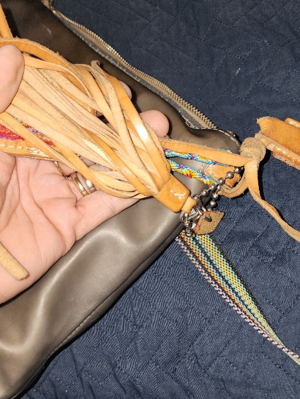 Consuela Leather Crossbody Bag with Multicolor Strap - Picture 6 of 10